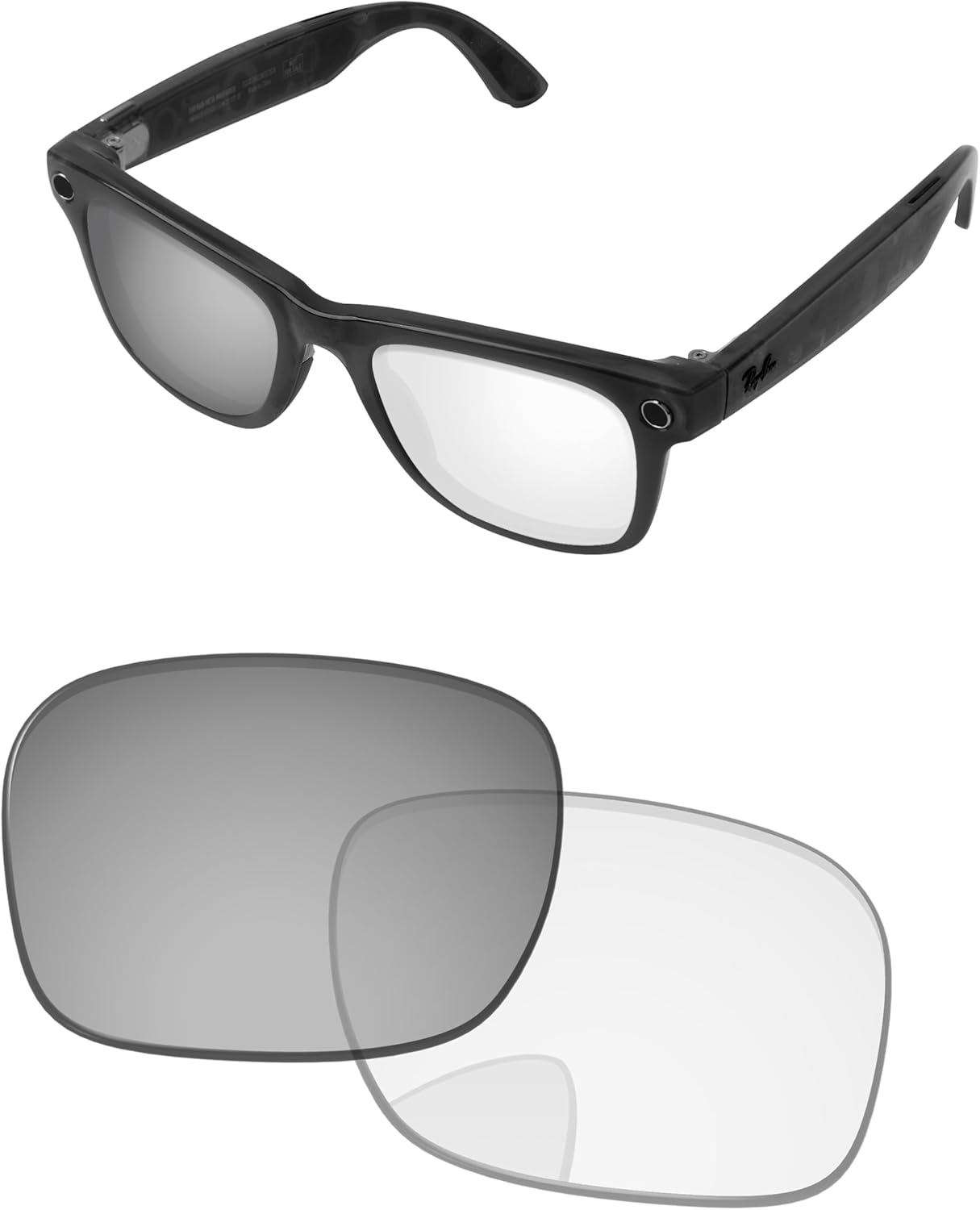 Replacement Lenses for Ray-Ban Meta Wayfarer RW4006 & RW4012 50mm AI Glasses Adapt Silver Shield Photochromic Pro+