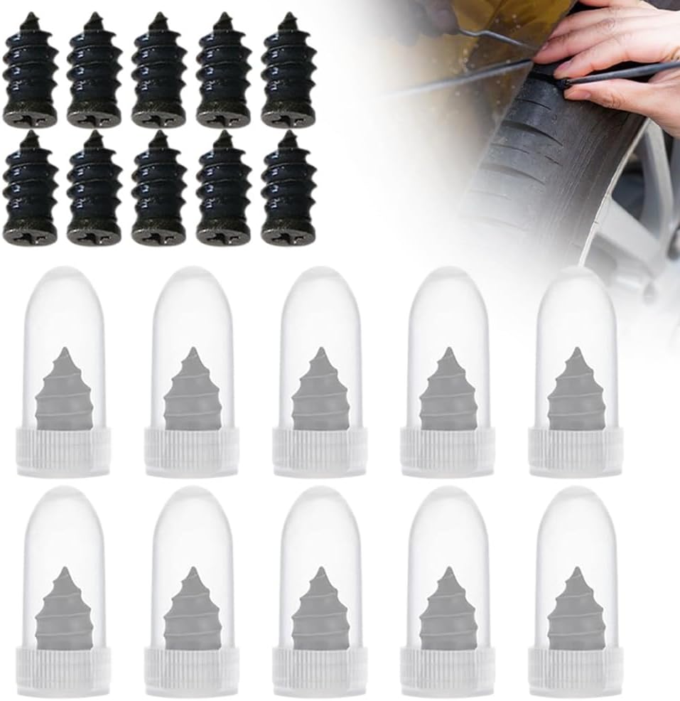 Tire Repair Nails Kit for Car/Motorcycle/Truck, Fast Self-Service Tire Repair Tools, Screw in Tire Repair Plugs with Box and Screwdriver, Vacuum Tire Repair Kits Spiral Rubber Nails (20, L)