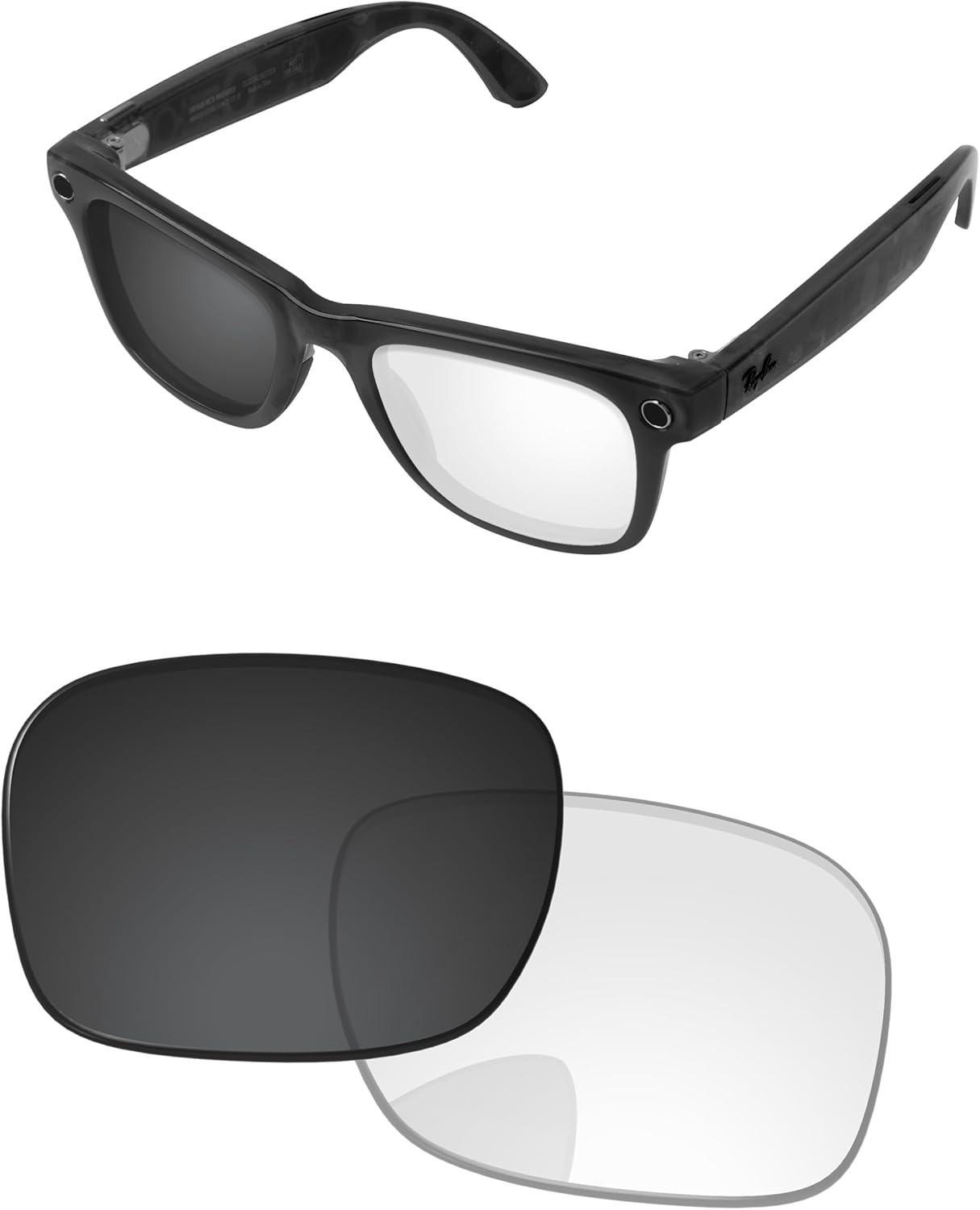 Replacement Lenses for Ray-Ban Meta Wayfarer RW4006 & RW4012 50mm AI Glasses Adapt Gray Photochromic Non-polarized