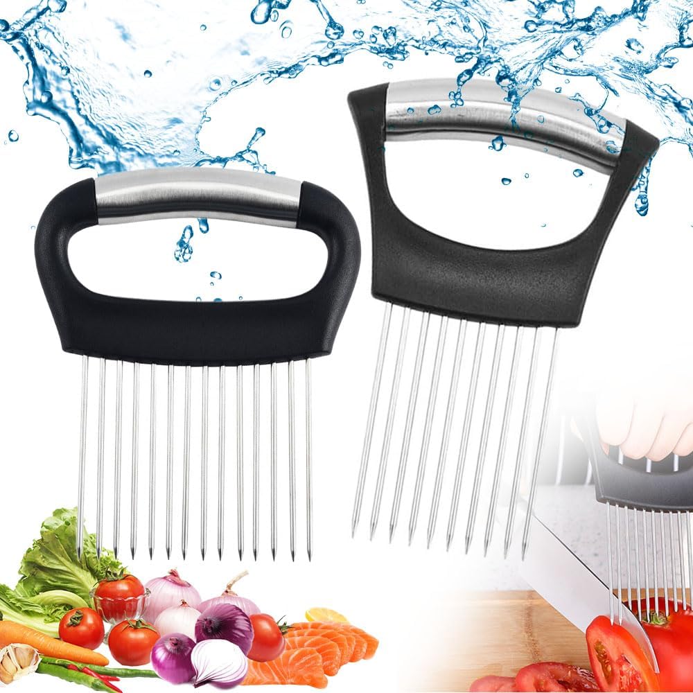2026 New Stainless Steel Onion Slicer Holder, Onion Holder for Slicing, Lemon Slicer Vegetable Cutter, Chopper Slicing Assistant Tool for Meat, Onion, Potato, Tomato Home Kitchen Tools (2PCS)