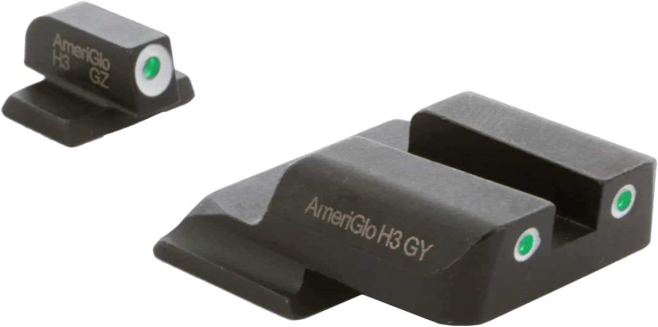 AMERIGLO Protector Tritium Green Front/Rear Square Notch Sight Set Compatible with Glock Gen 1-4 9mm/.40/.380, Gen 5 10mm/.45